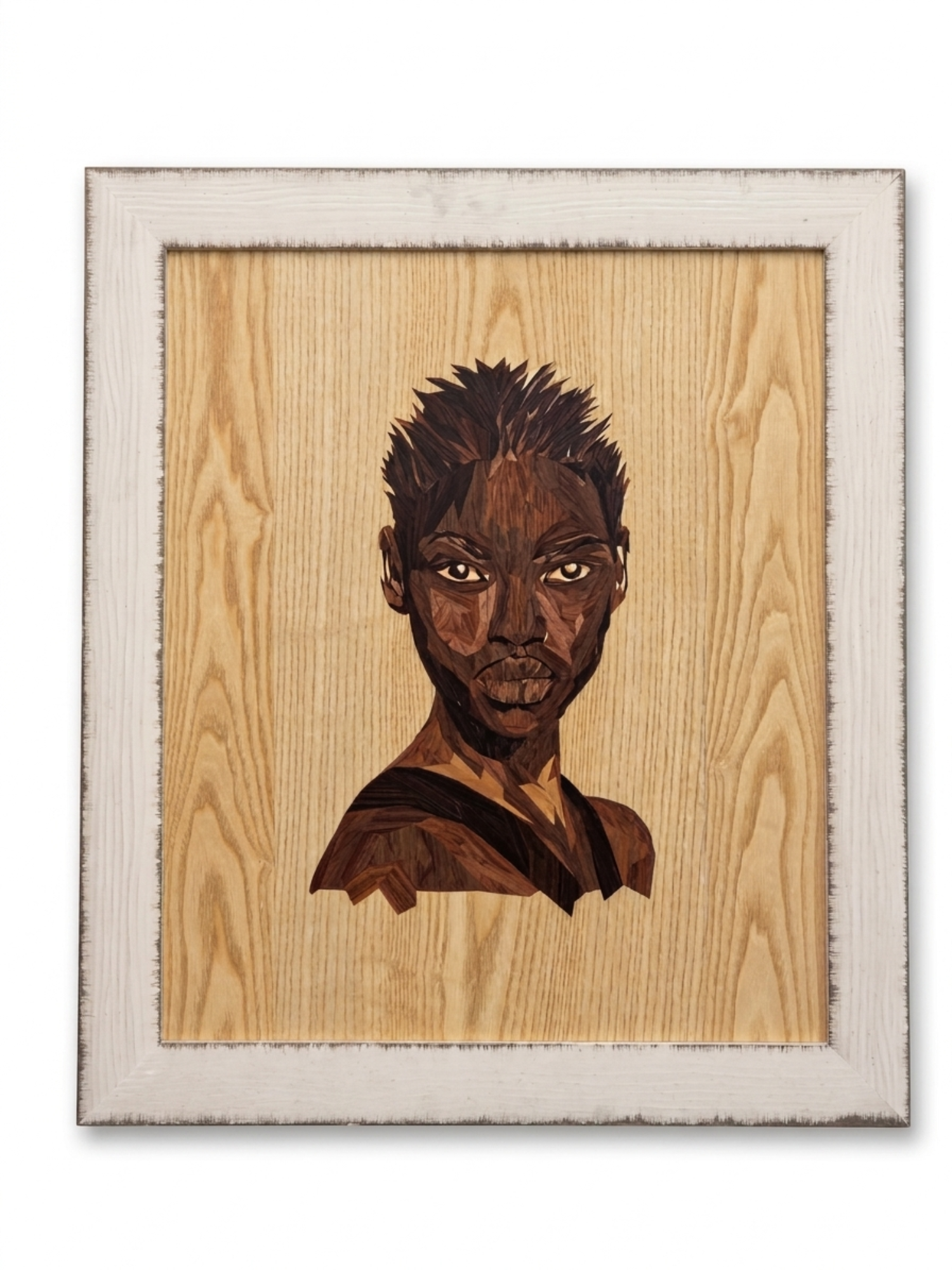 Black Woman — marquetry portrait commission, VaCa Marquetry