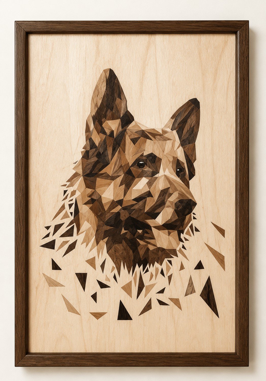 Geometric German Shepherd — original marquetry artwork by VaCa Marquetry