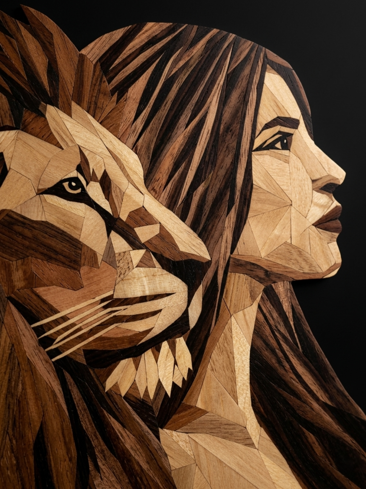 Strength in Harmony — marquetry detail, hand-cut veneer close-up