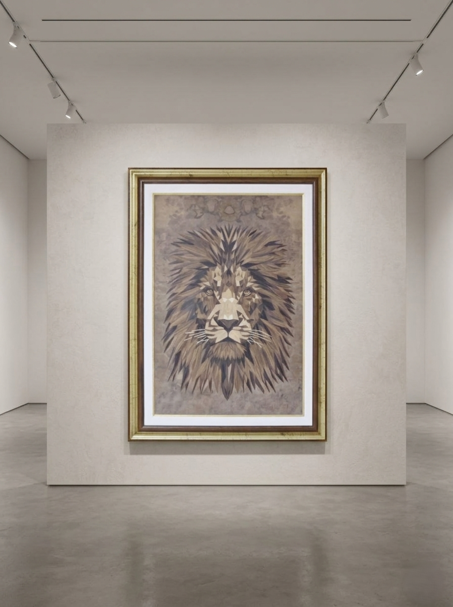 The Sovereign — marquetry portrait displayed on a wall, VaCa Marquetry