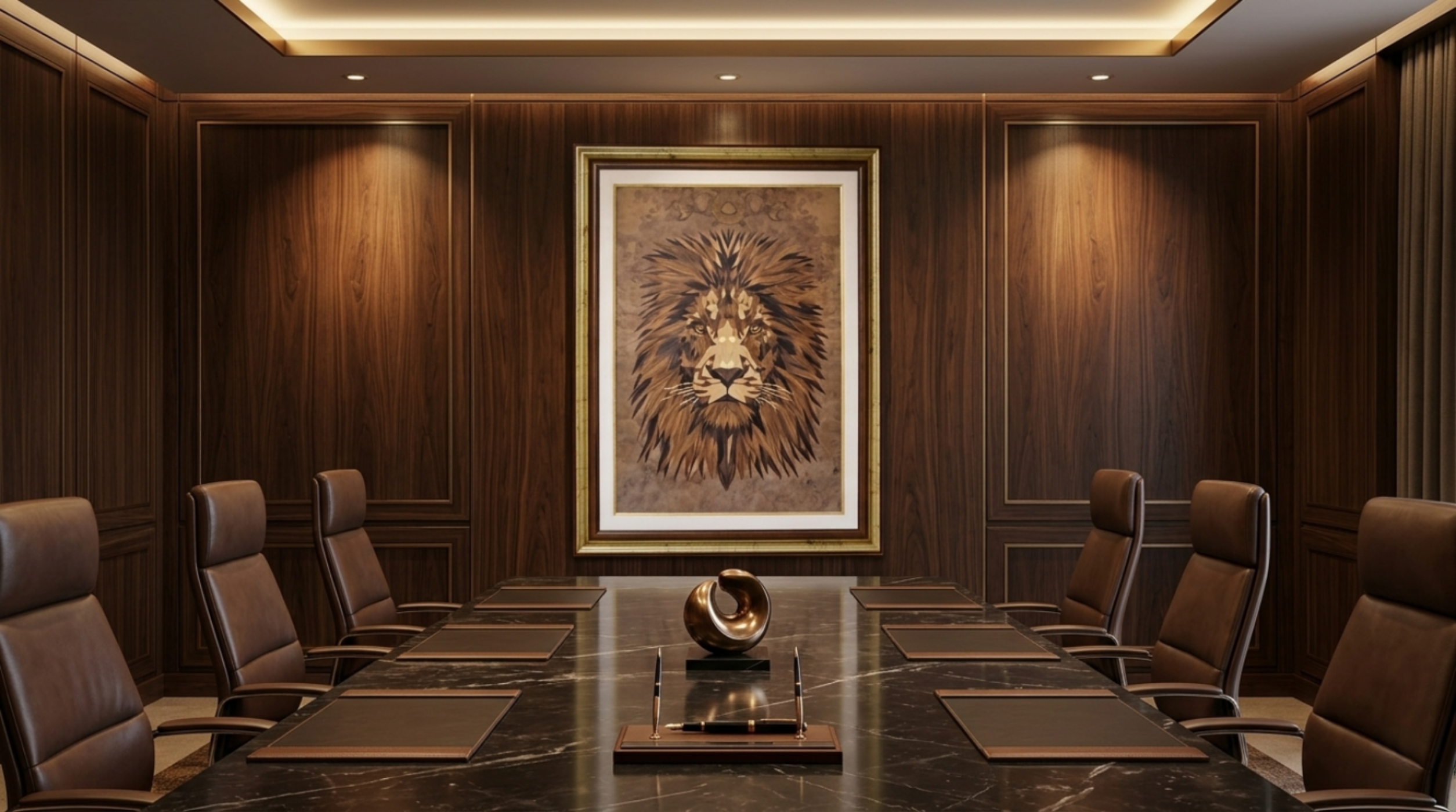 The Sovereign — marquetry portrait by VaCa, hand-cut from natural wood veneer