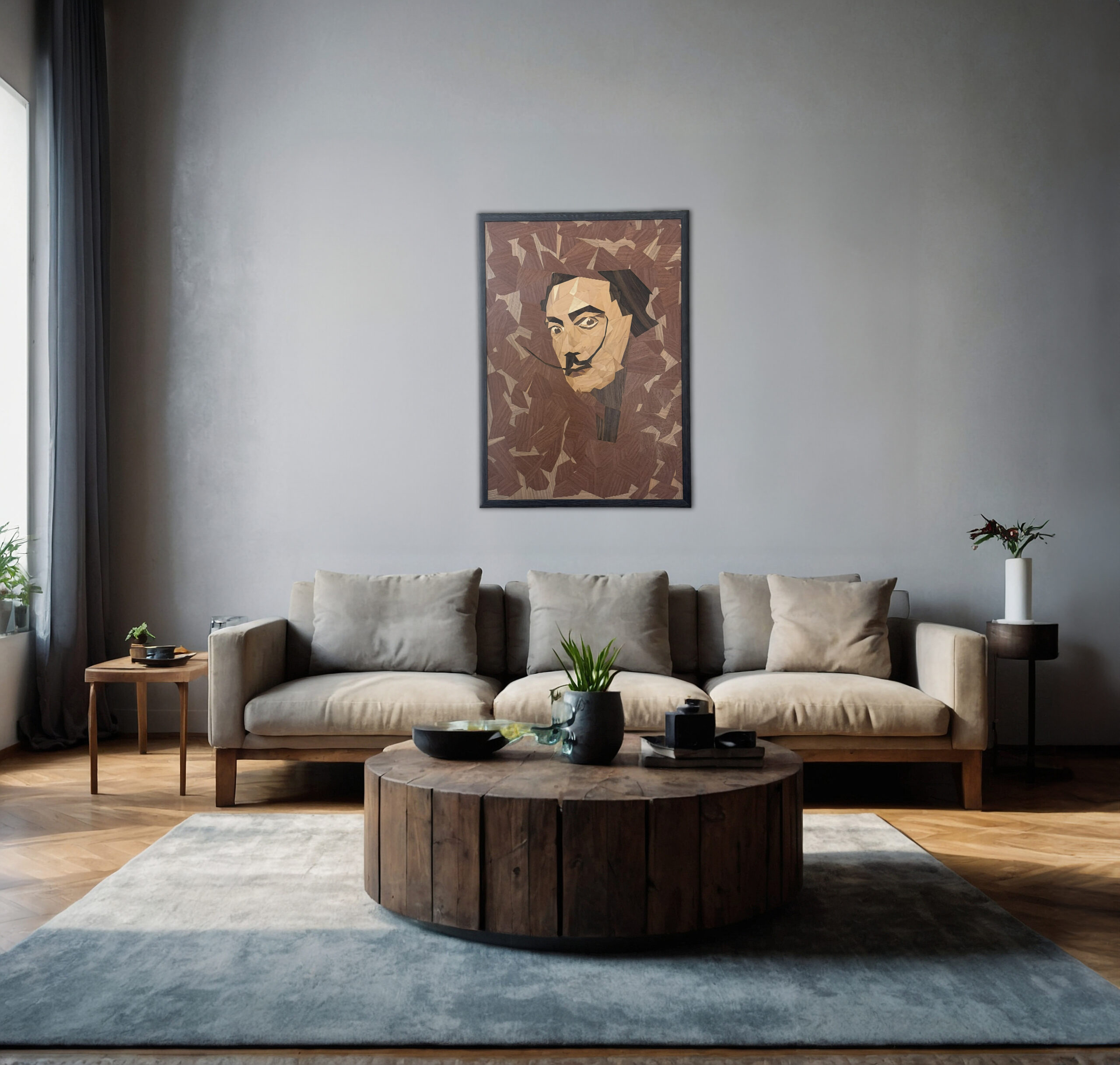 Salvador Dalí – Handmade Marquetry Portrait (Wood Mosaic Art) - Image 2