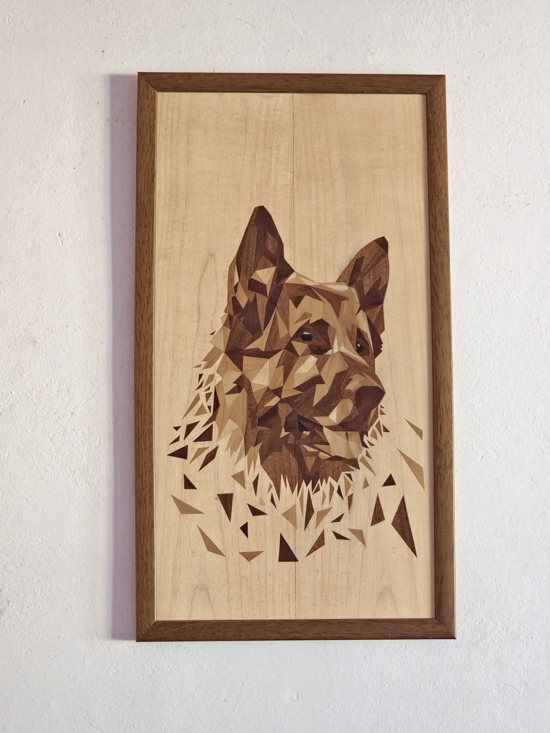 German Shepherd – Handmade Marquetry Portrait (Wood Mosaic Art)