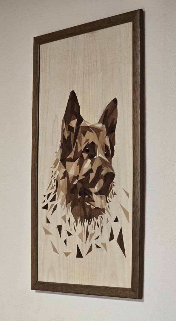 German Shepherd – Handmade Marquetry Portrait (Wood Mosaic Art) - Image 2