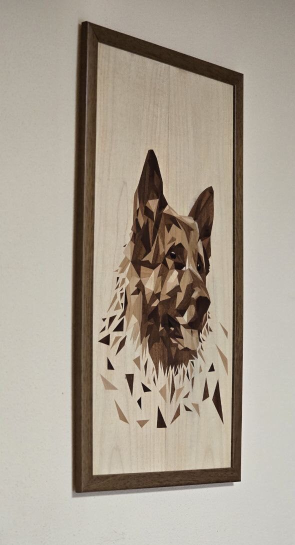 German Shepherd – Handmade Marquetry Portrait (Wood Mosaic Art) - Image 3
