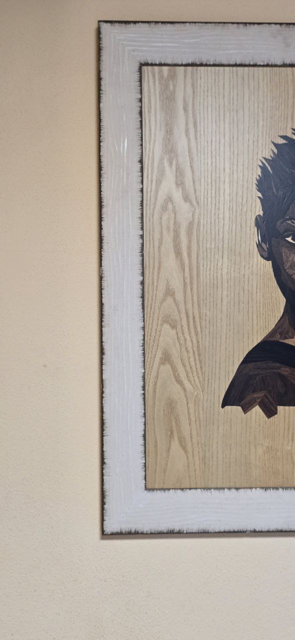 Black Woman Marquetry Close-Up – Wood Texture & Craftsmanship Detail | Handmade Art