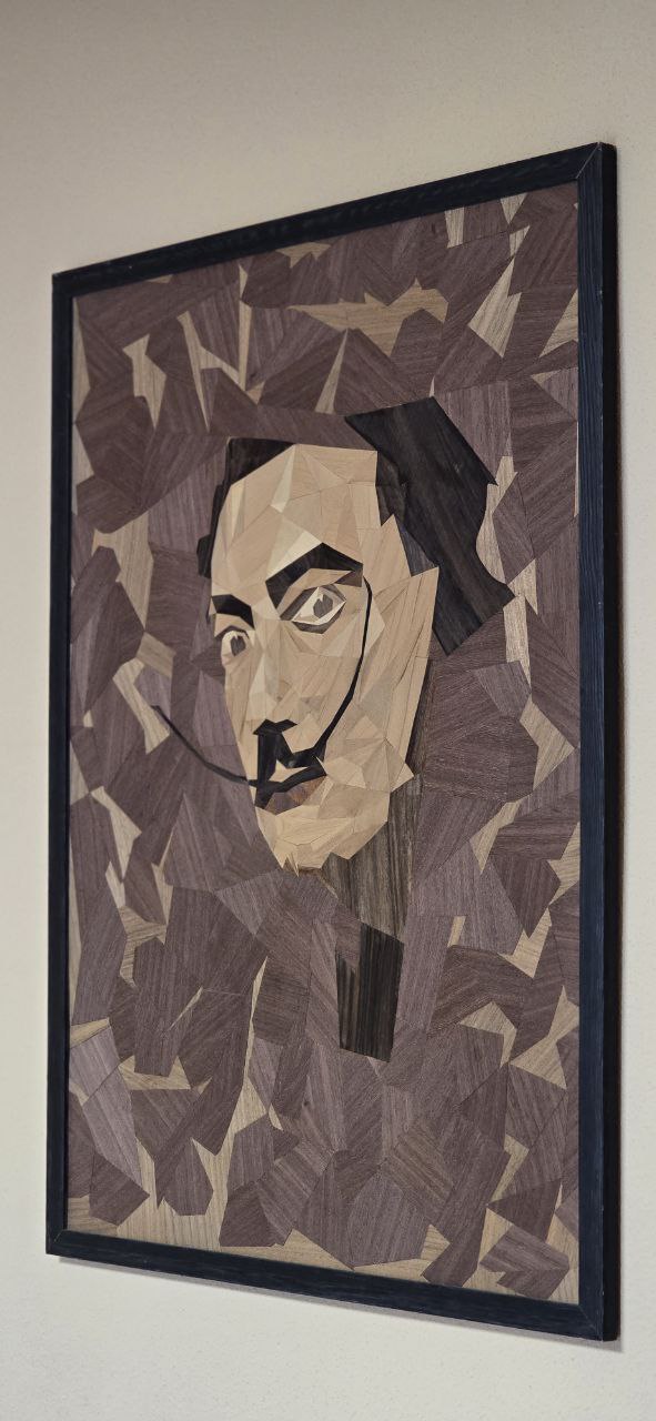 Salvador Dalí – Handmade Marquetry Portrait (Wood Mosaic Art) - Image 4